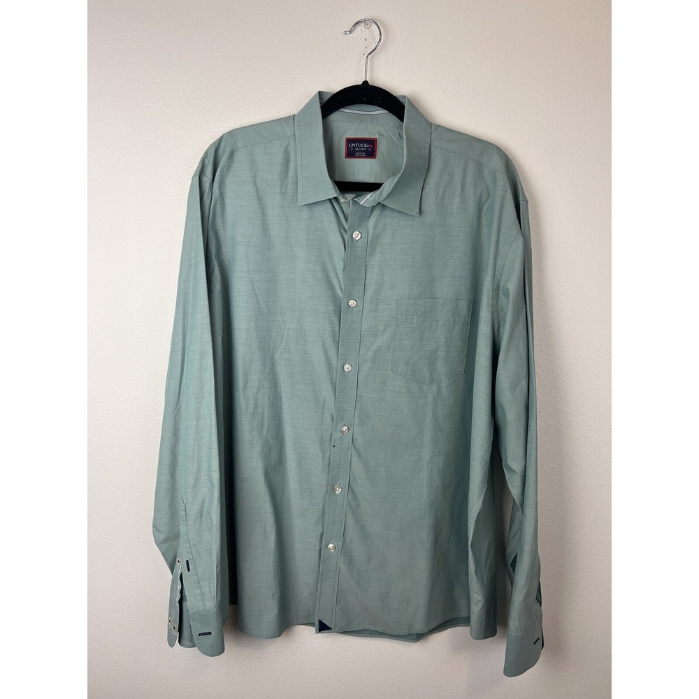 UNTUCKit Mens XXL Shirt Long Sleeve Button Front Long Sleeve Light Green Farnese